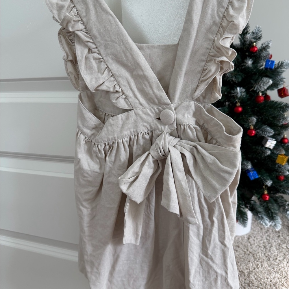Charming Beige Kids Dress with Ruffles and Bow